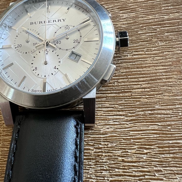 Silver Burberry Chronograph Analog Watch - with black Burberry 20mm band - Picture 5 of 6